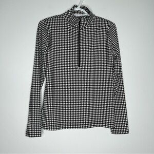 Lou & Grey Houndstooth Half Zip Pullover Athleisure Top Size Small Black White